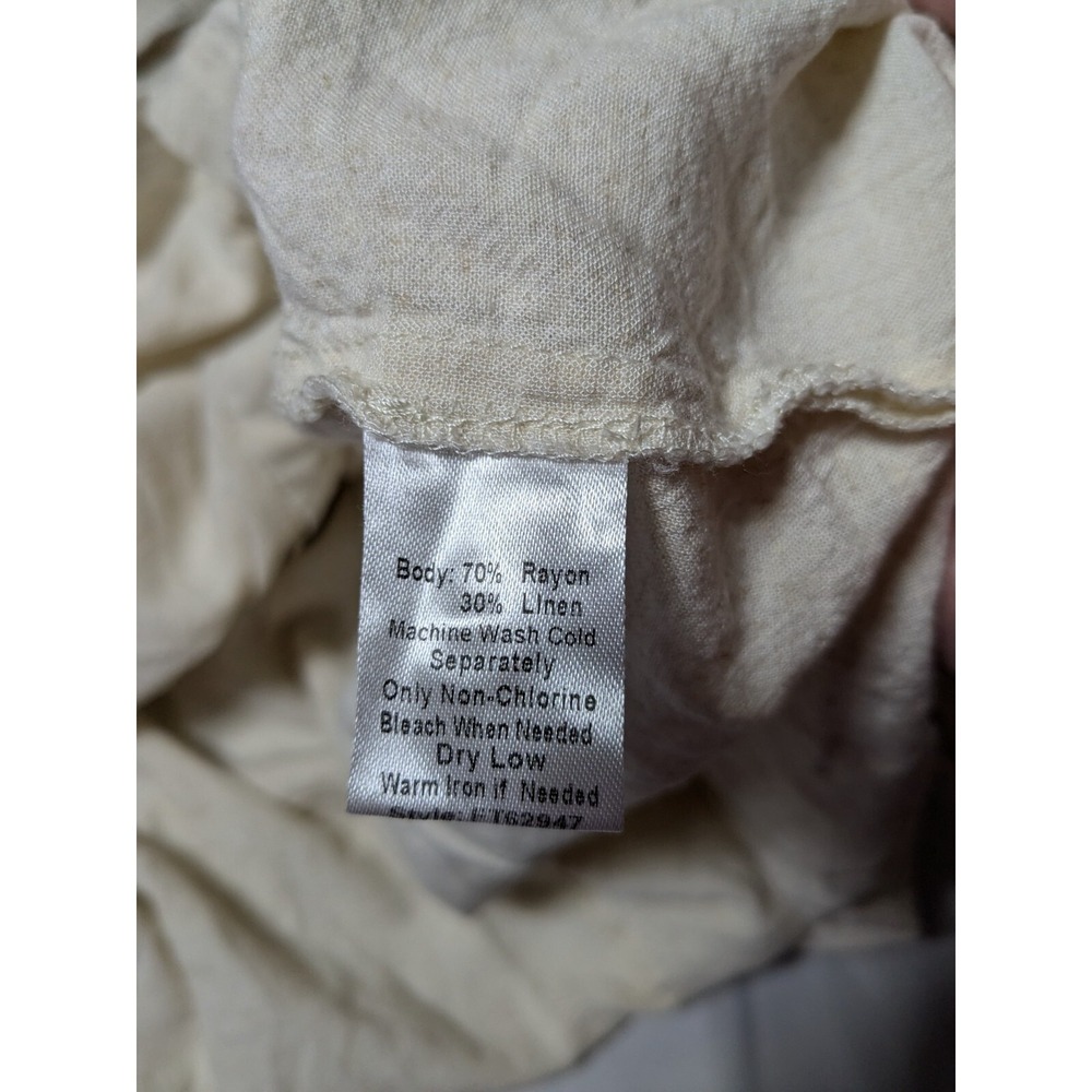 FUN 2 FUN Women Small Beige Rayon Linen Blend Button-Up Shirt - Picture 5 of 16